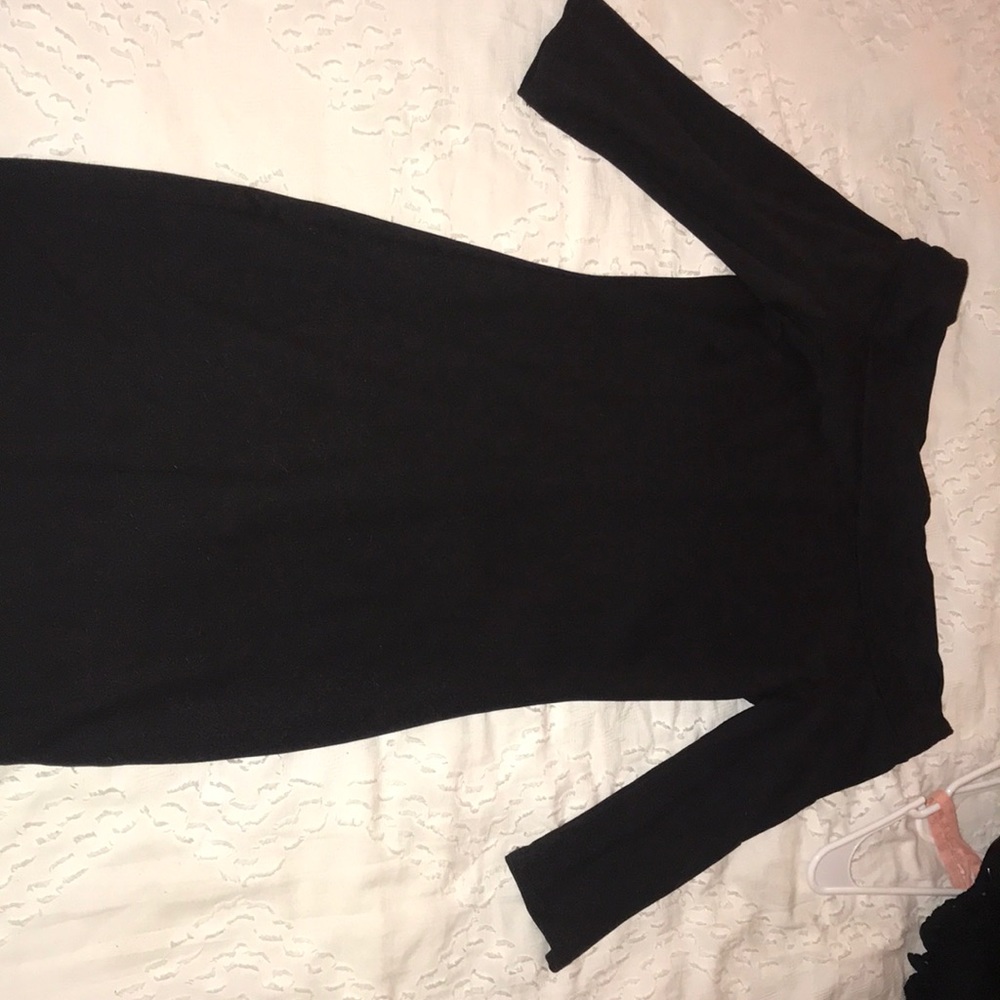 Black strapless body con dress